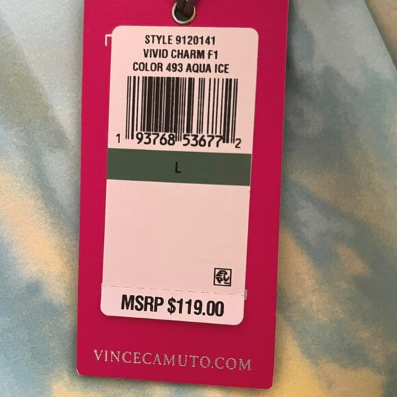 Vince Camuto Vivid Charm Green & Yellow Tie Dye Long Sleeve Blouse Size L NWT - Picture 10 of 13